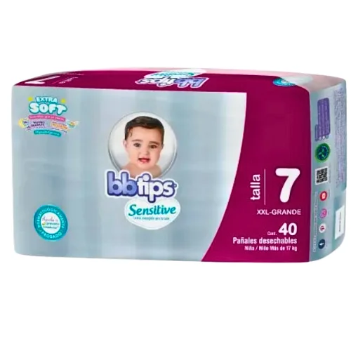 Pañal Bbtips Sensitive 7 (+17 Kg) 40U