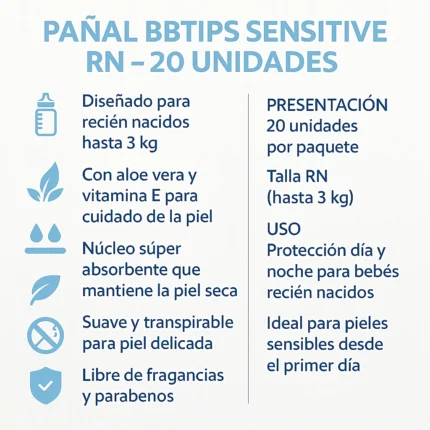 Pañal Bbtips Sensitive Rn (3 Kg) 20U