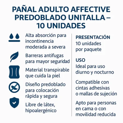 Pañal Para Adulto Affective Predoblado Unitalla 10U