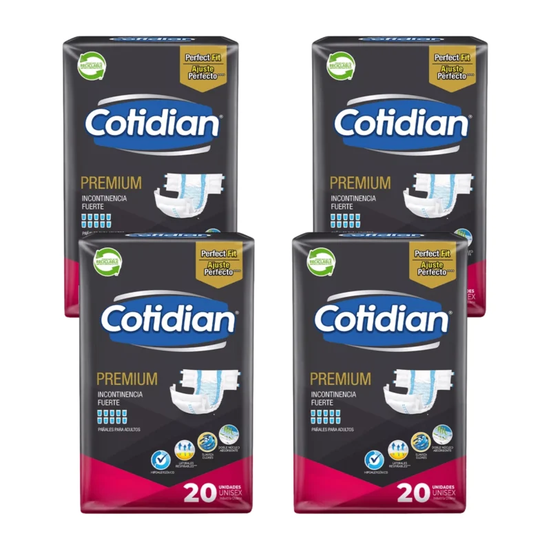 Pack 4 Pañales Cotidian Premium 20U