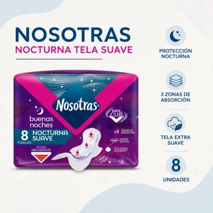 Nosotras Toalla Nocturna Normal Tela Suave 8 Unidades