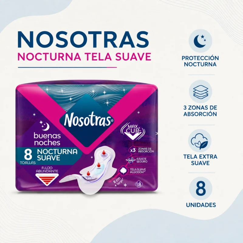 Nosotras Toalla Nocturna Normal Tela Suave 8 Unidades