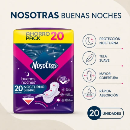 Toalla Higiénica Nosotras Buenas Noches Nocturna Suave 20 Unidades