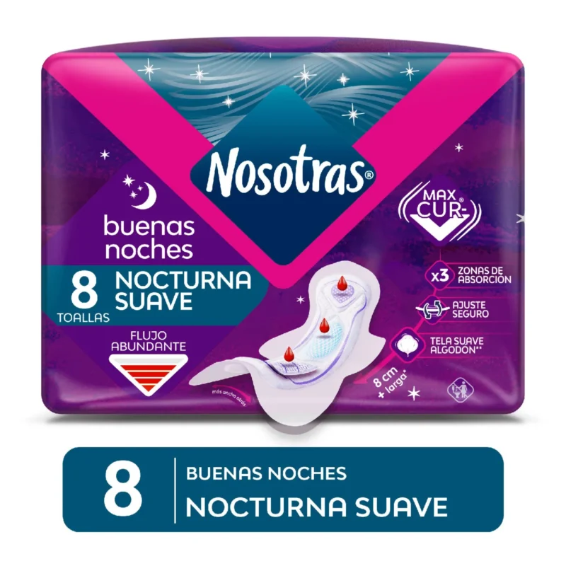 Nosotras Toalla Nocturna Normal Tela Suave 8 Unidades