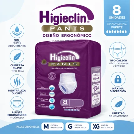 Higieclin Pants Día Pañal Calzón Adulto 8 Unidades